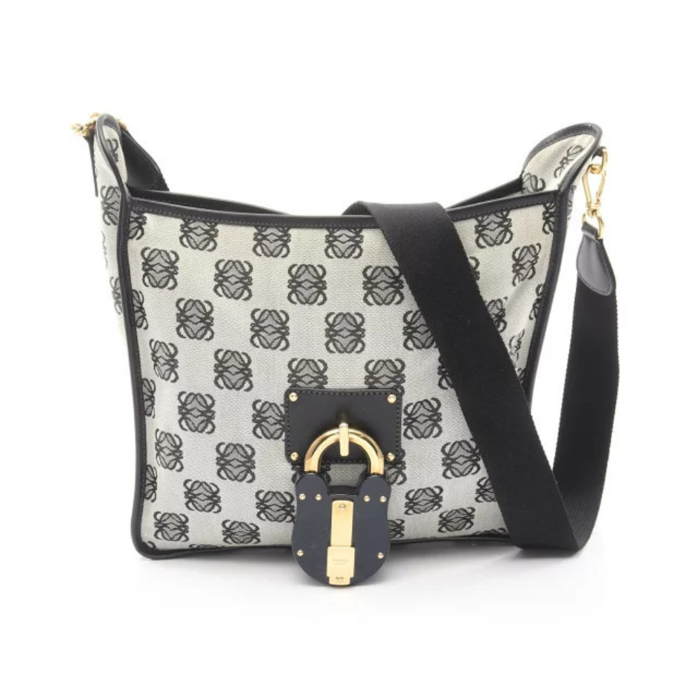 Loewe Anagram Shoulder Bag Canvas Leather Black Ivory White